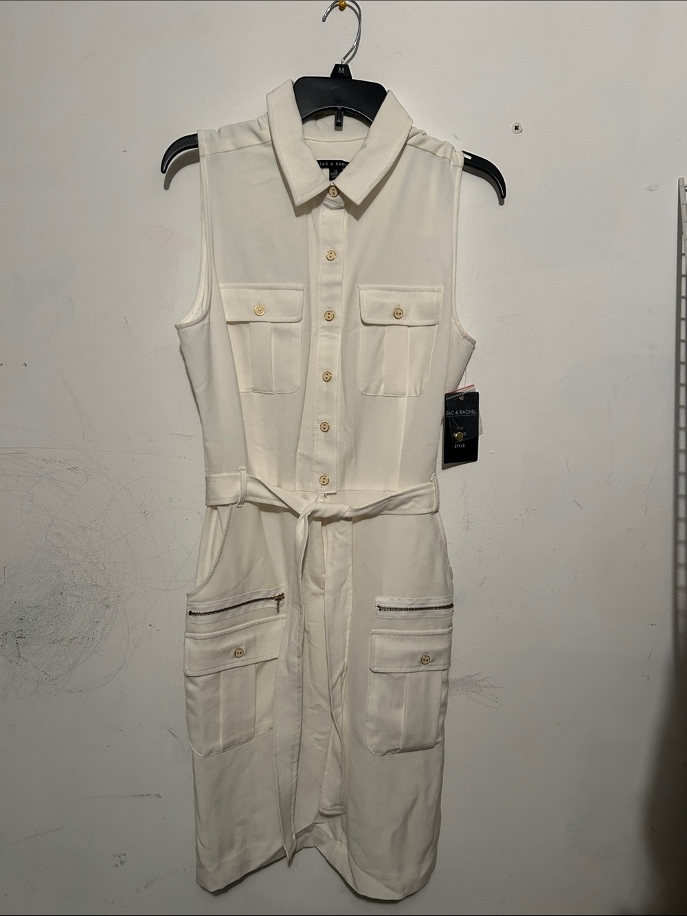 Zac & Rachel Sleeveless Cream Utility Jumpsuit with Tie Waist